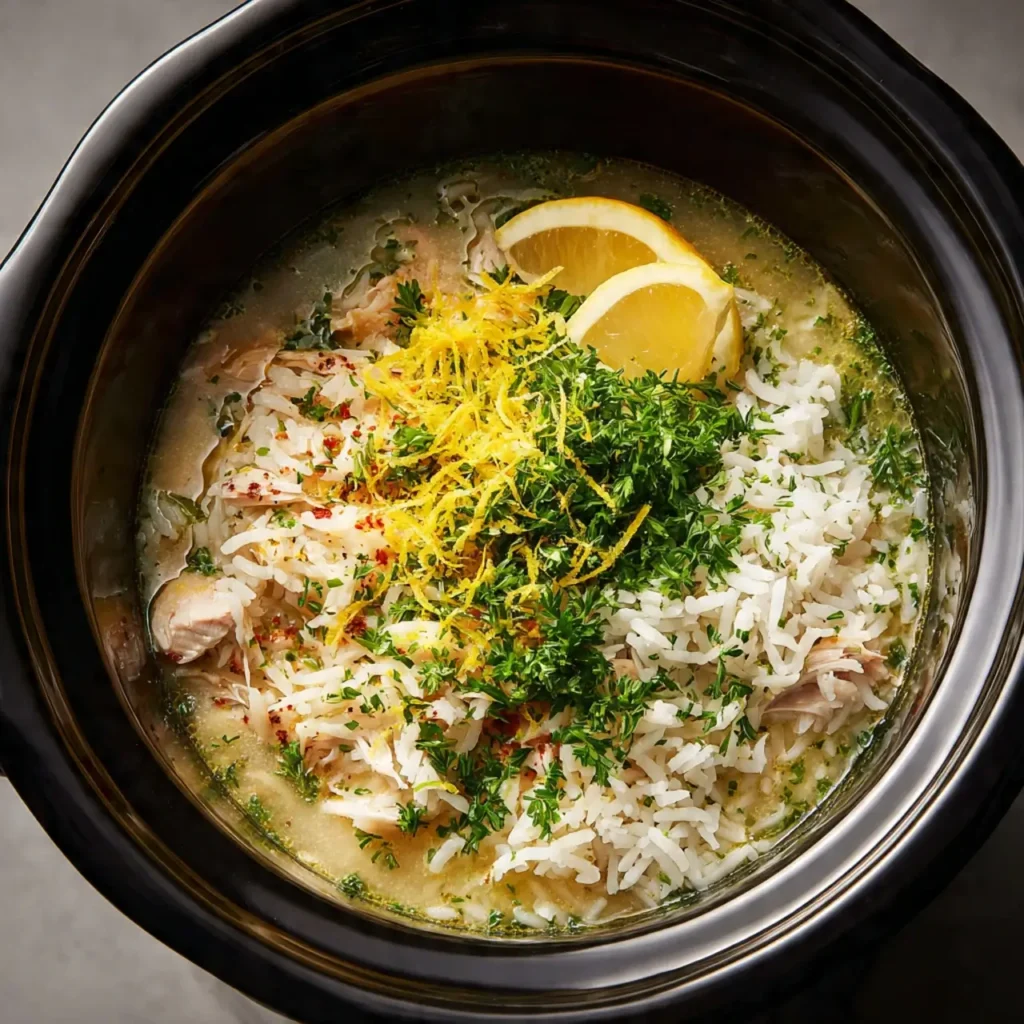 Assembling lemon herb chicken and rice in crockpot