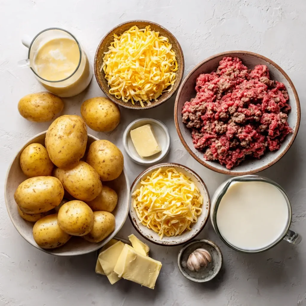 Ingredients for Cheesy Ground Beef and Potato Casserole