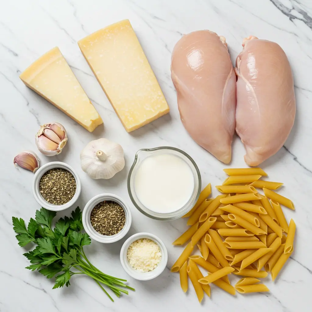 Ingredients for Creamy Garlic Parmesan Chicken Pasta