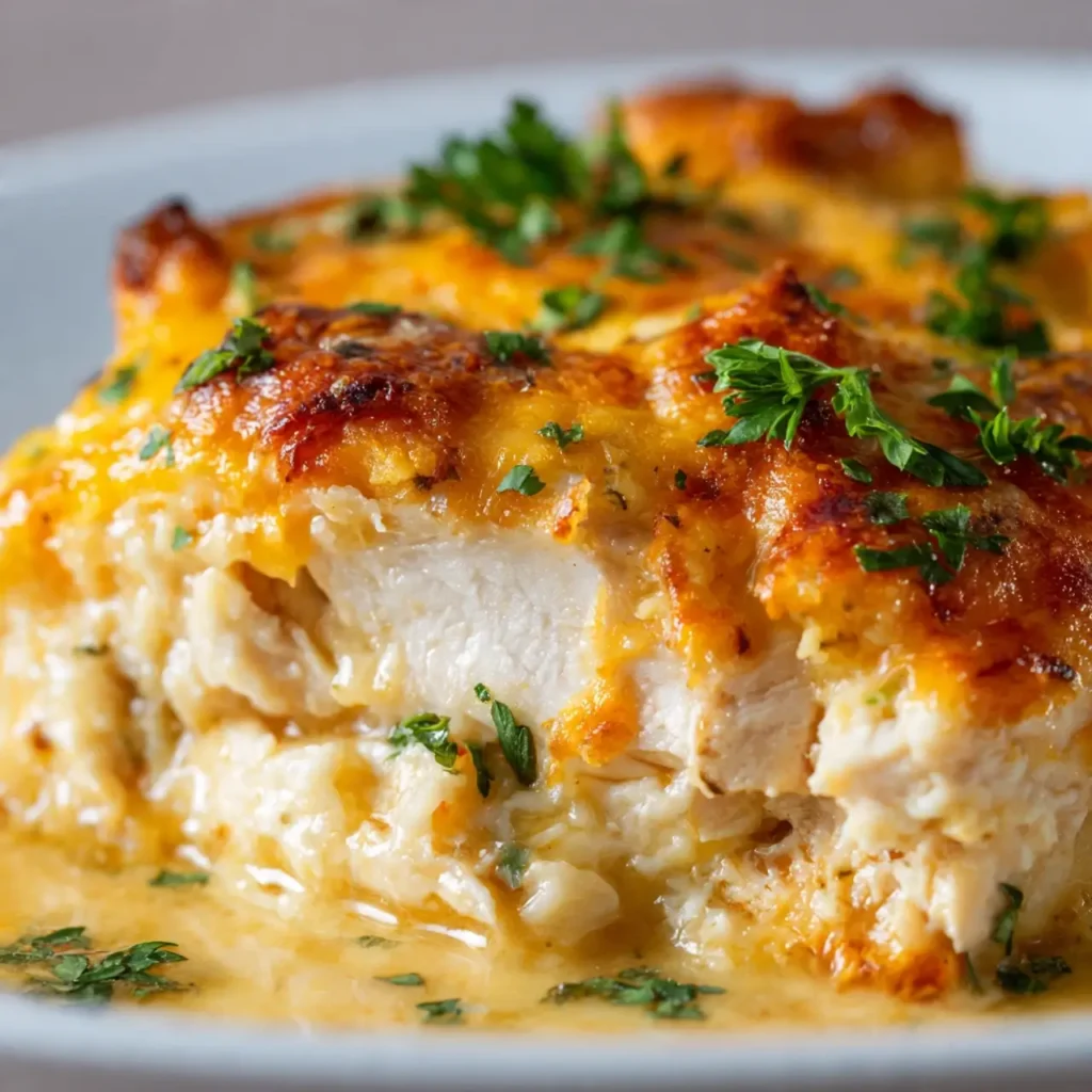 Easy Low Carb Chicken Casserole baked with cheese