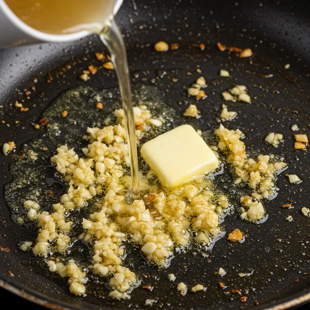 Garlic butter sauce in the making for pasta