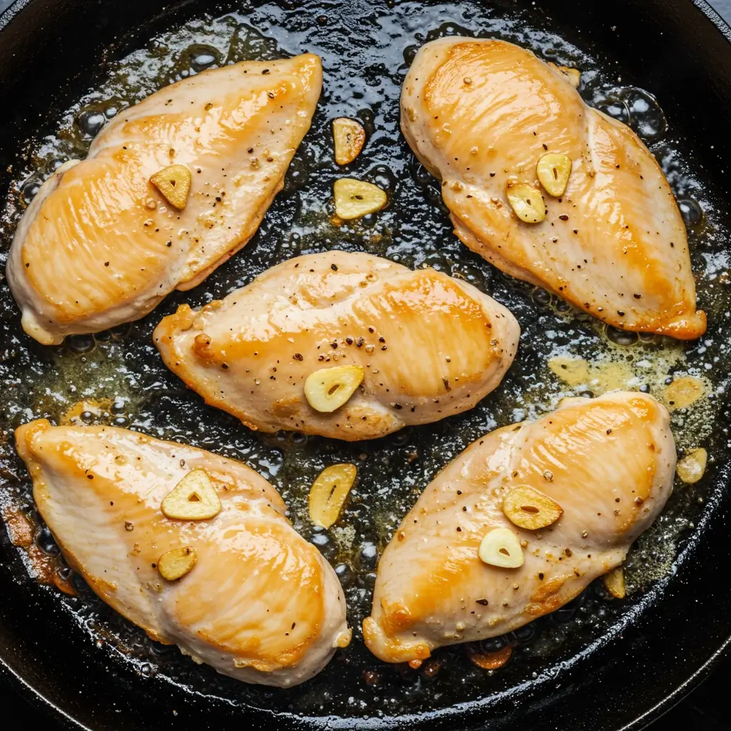 Searing chicken for garlic butter chicken pasta