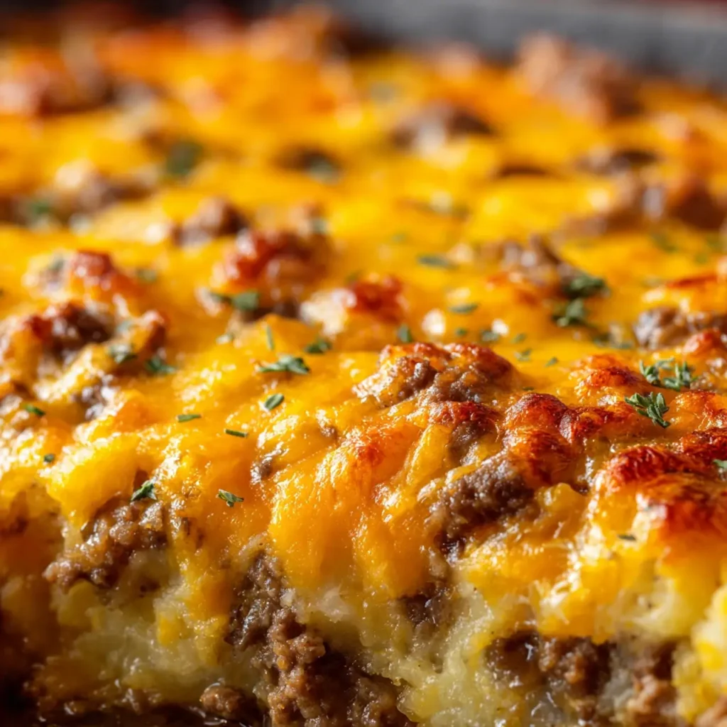 Hobo Casserole fresh from oven with melted cheese