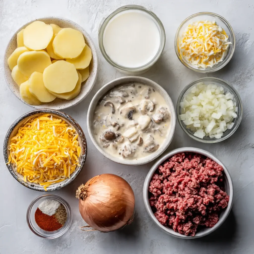 Hobo Casserole ingredients laid out on kitchen counter