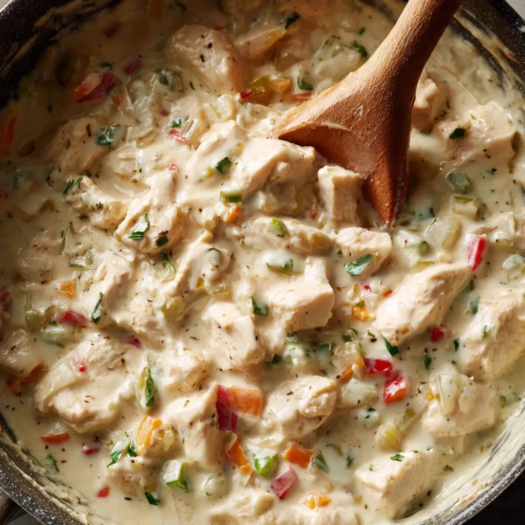 Mixing low carb chicken casserole filling