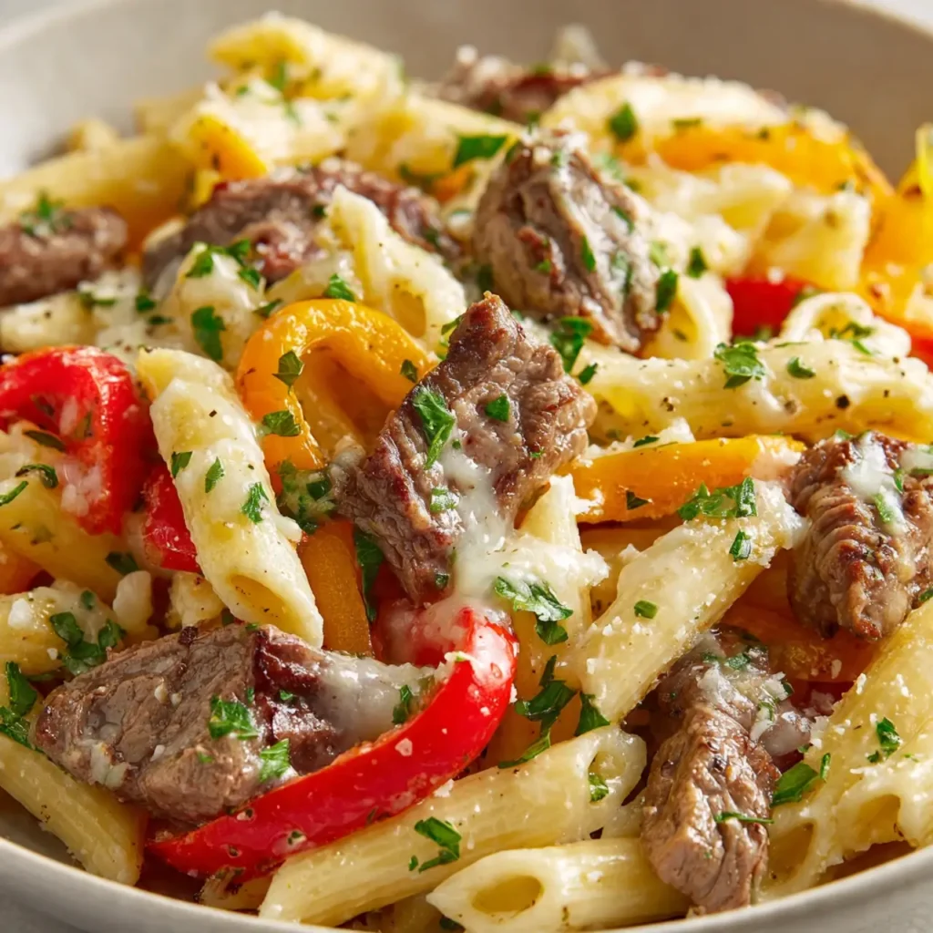 Philly Cheese Steak Pasta Quick Skillet Dinner