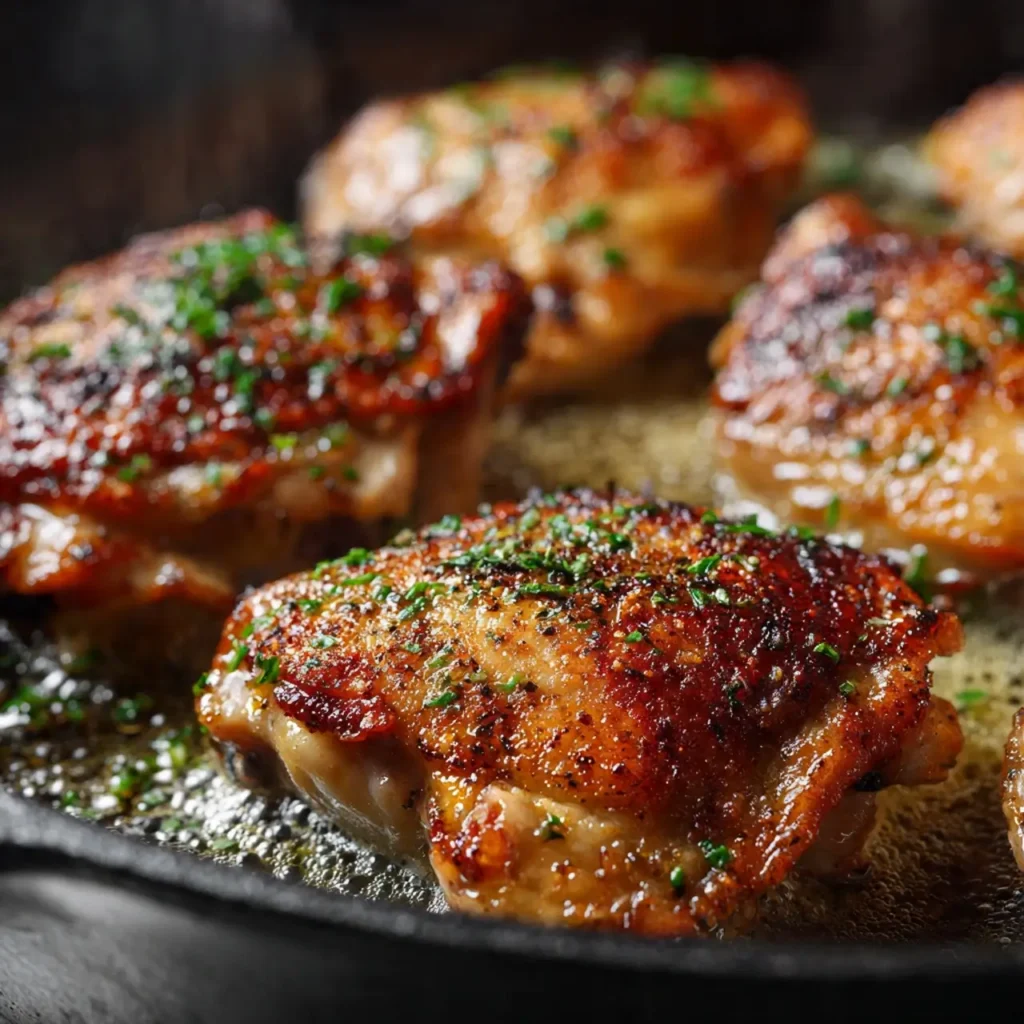 Searing chicken thighs for creamy creamy smothered chicken and rice recipe