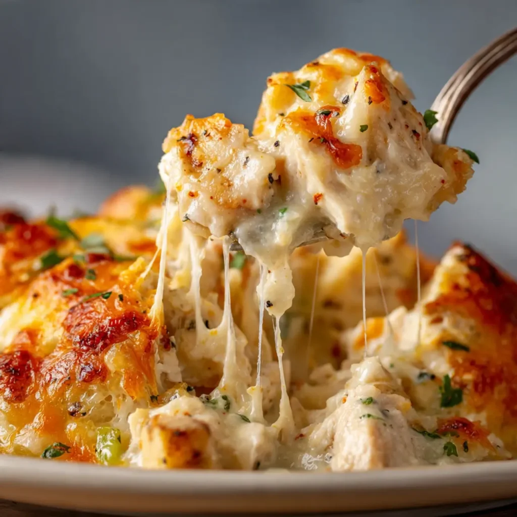 Served portion of low carb chicken casserole