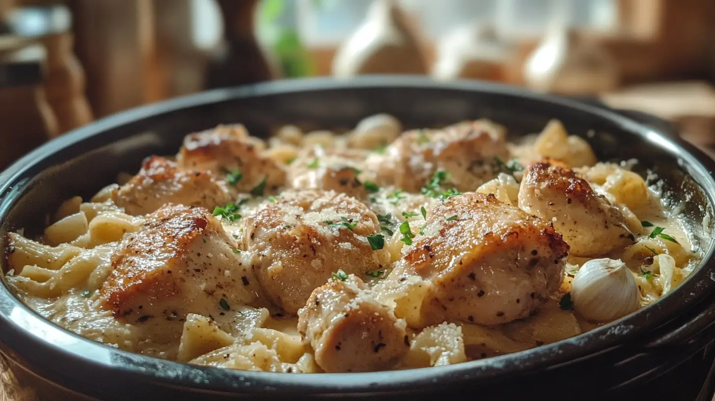 Crock Pot Garlic Parmesan Chicken Pasta