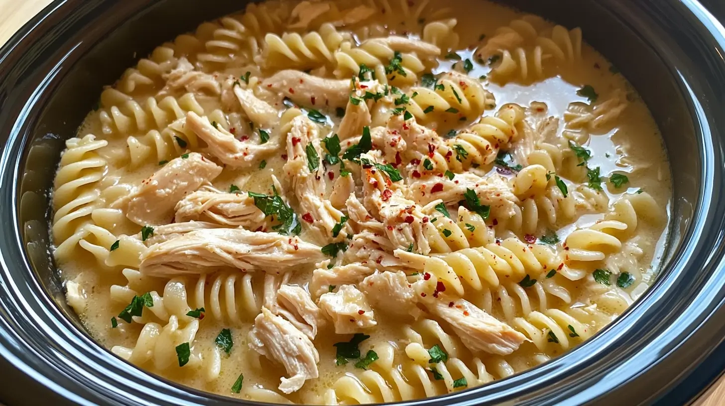 Crockpot Garlic Parmesan Chicken Pasta Recipe