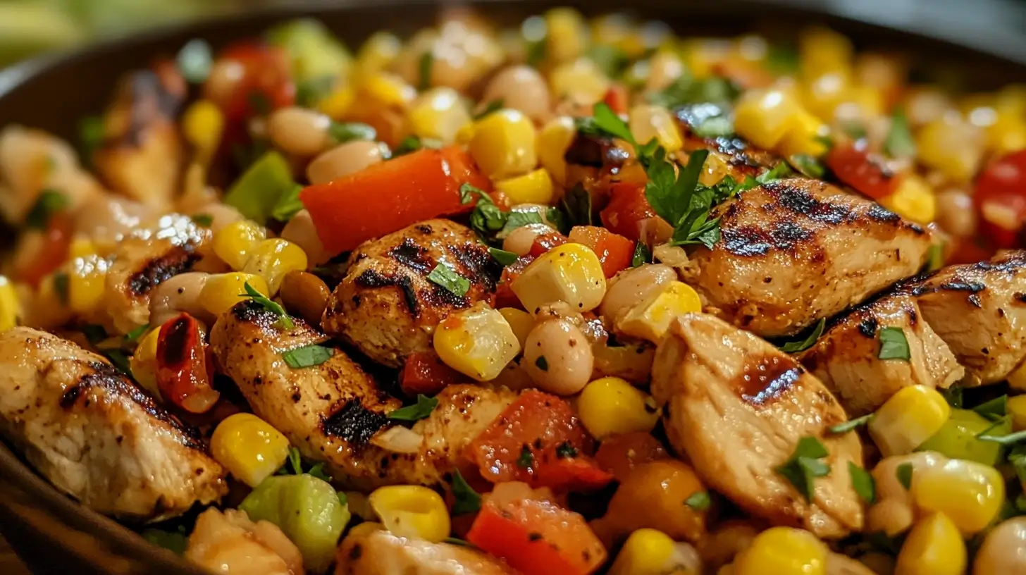 easy Grilled Chipotle Chicken and Corn Dense Bean Salad recipe