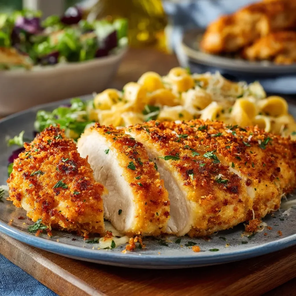 Hellmann’s Parmesan Crusted Chicken Recipe – So Easy, It Feels Like Magic 9 Served Hellmann’s Parmesan Crusted Chicken with green beans and mashed potatoes