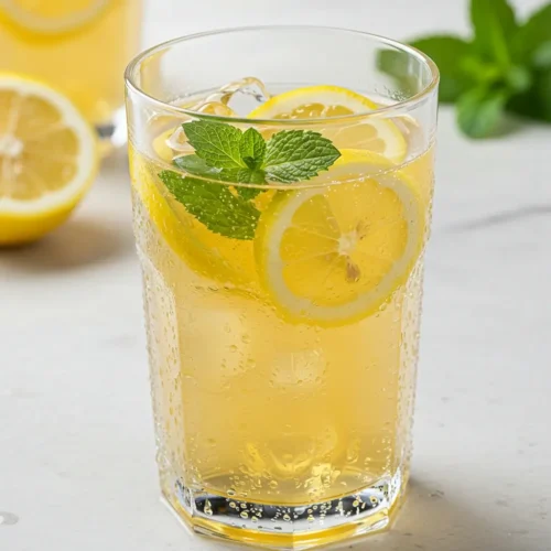 Refreshing lemonade with lemon slices and mint leaves.