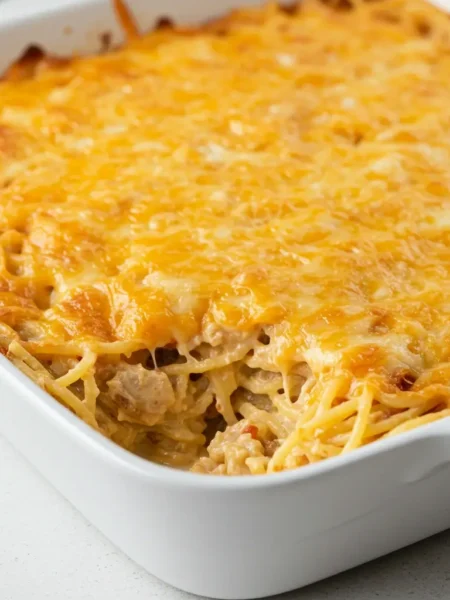 Baked Spicy Southern Cheesy Chicken Spaghetti Casserole