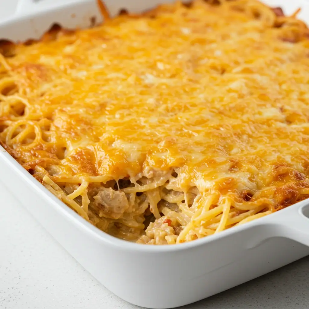 Baked Spicy Southern Cheesy Chicken Spaghetti Casserole
