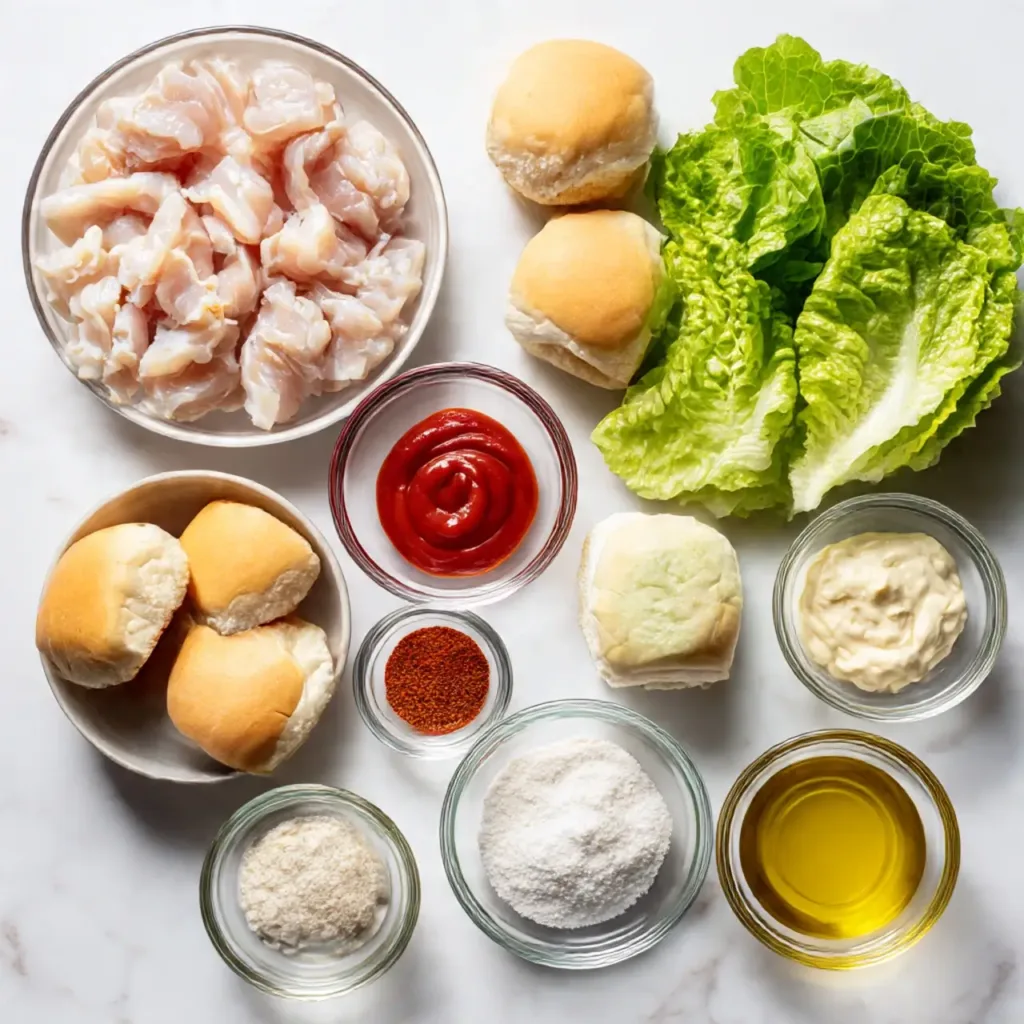 Ingredients for Bang Bang Chicken Sliders neatly arranged