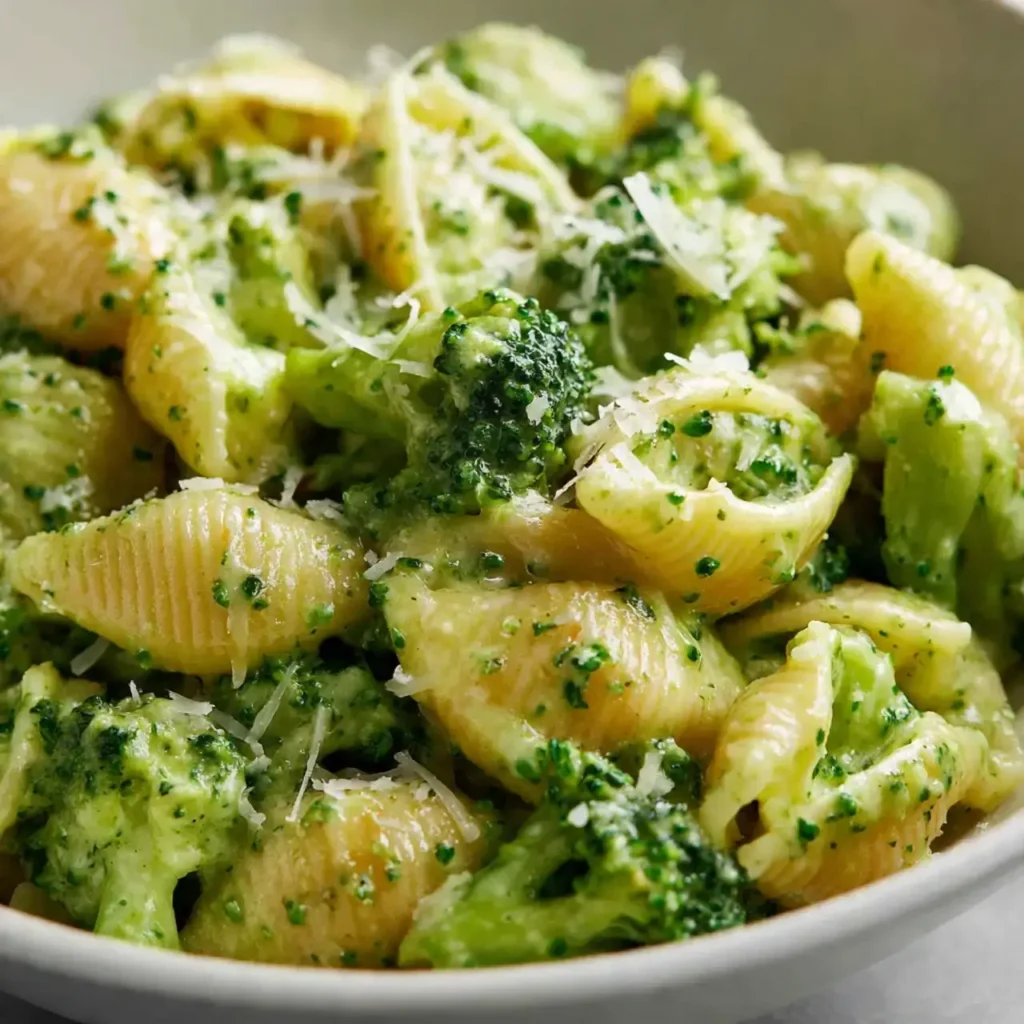 Bowl of broccoli pasta served with lemon