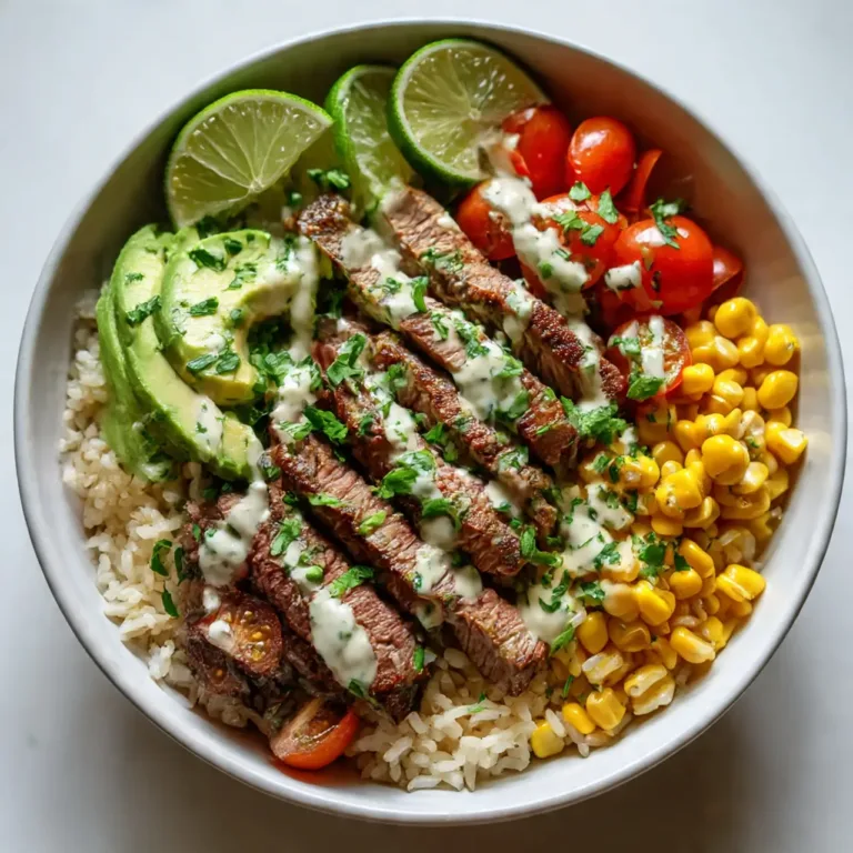 Cilantro lime steak bowl with colorful toppings