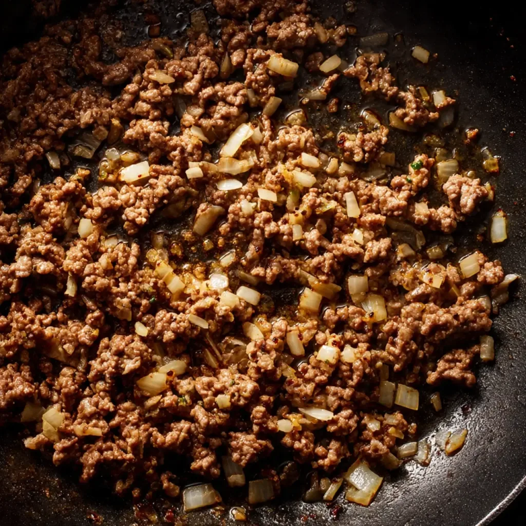 Cooking ground beef with onions and garlic