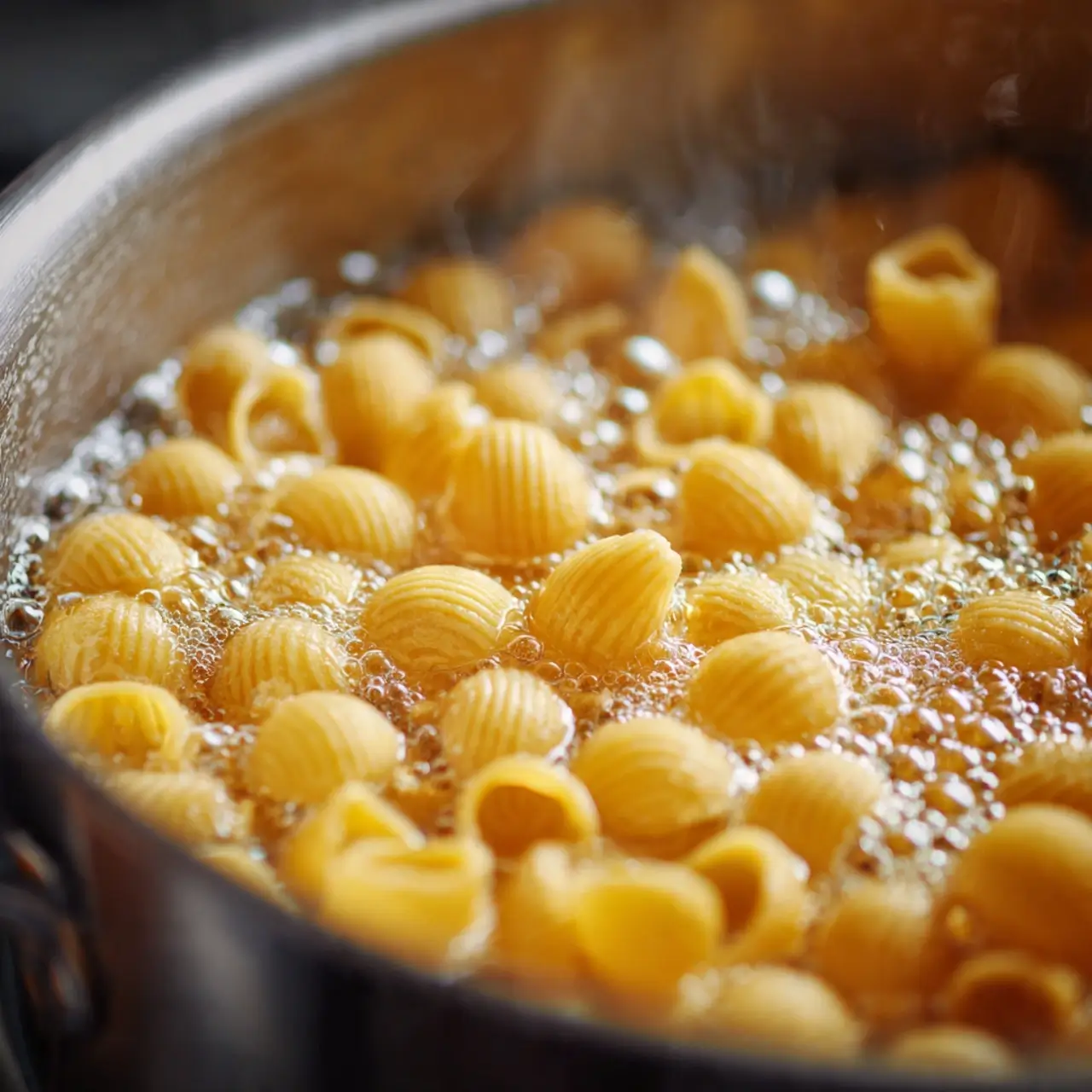 creamy-protein-pasta-bowl-in-15-minutes-step Chickpea pasta boiling in pot for Creamy Protein Pasta Bowl in 15 Minutes