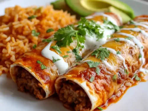Easy Cheesy Ground Beef Enchiladas in Baking Dish