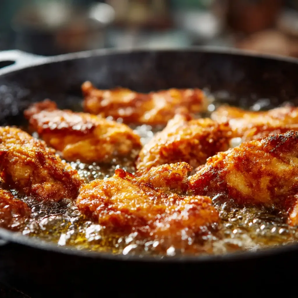 Chicken frying in skillet for sliders