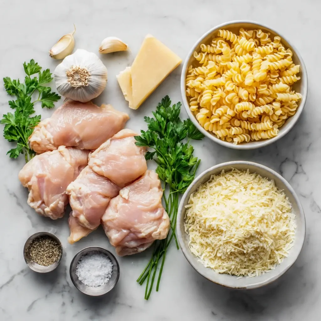 ingredients for garlic parmesan chicken pasta