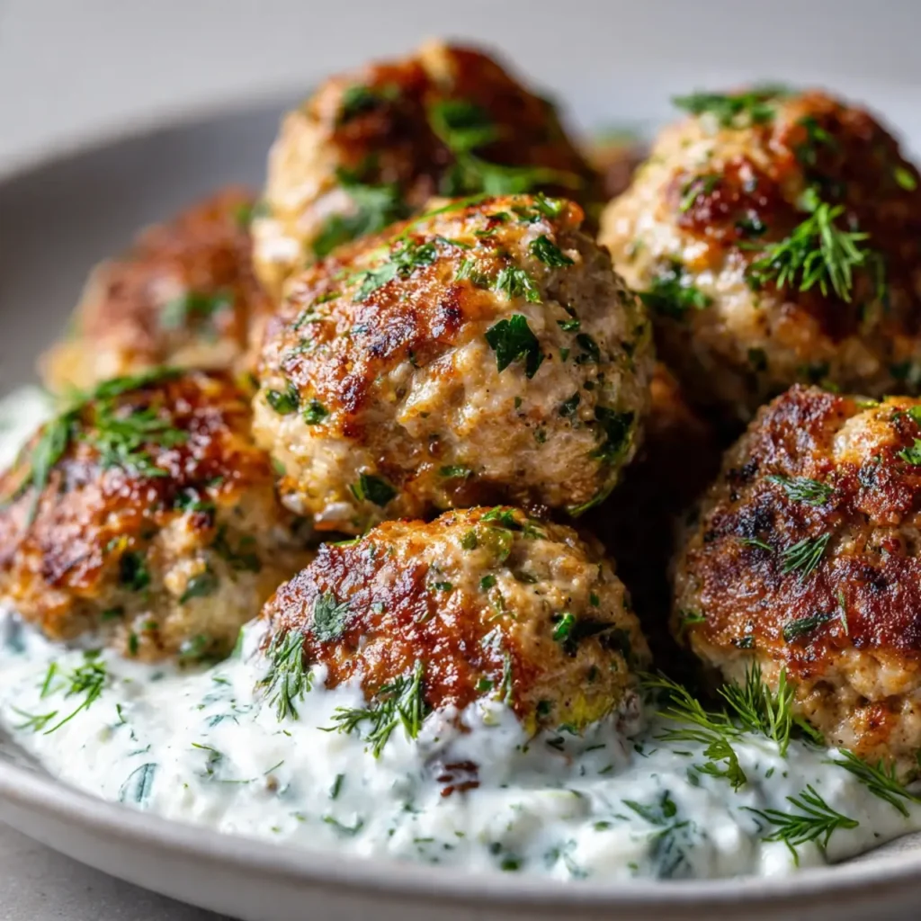 Greek meatballs served with tzatziki and pita