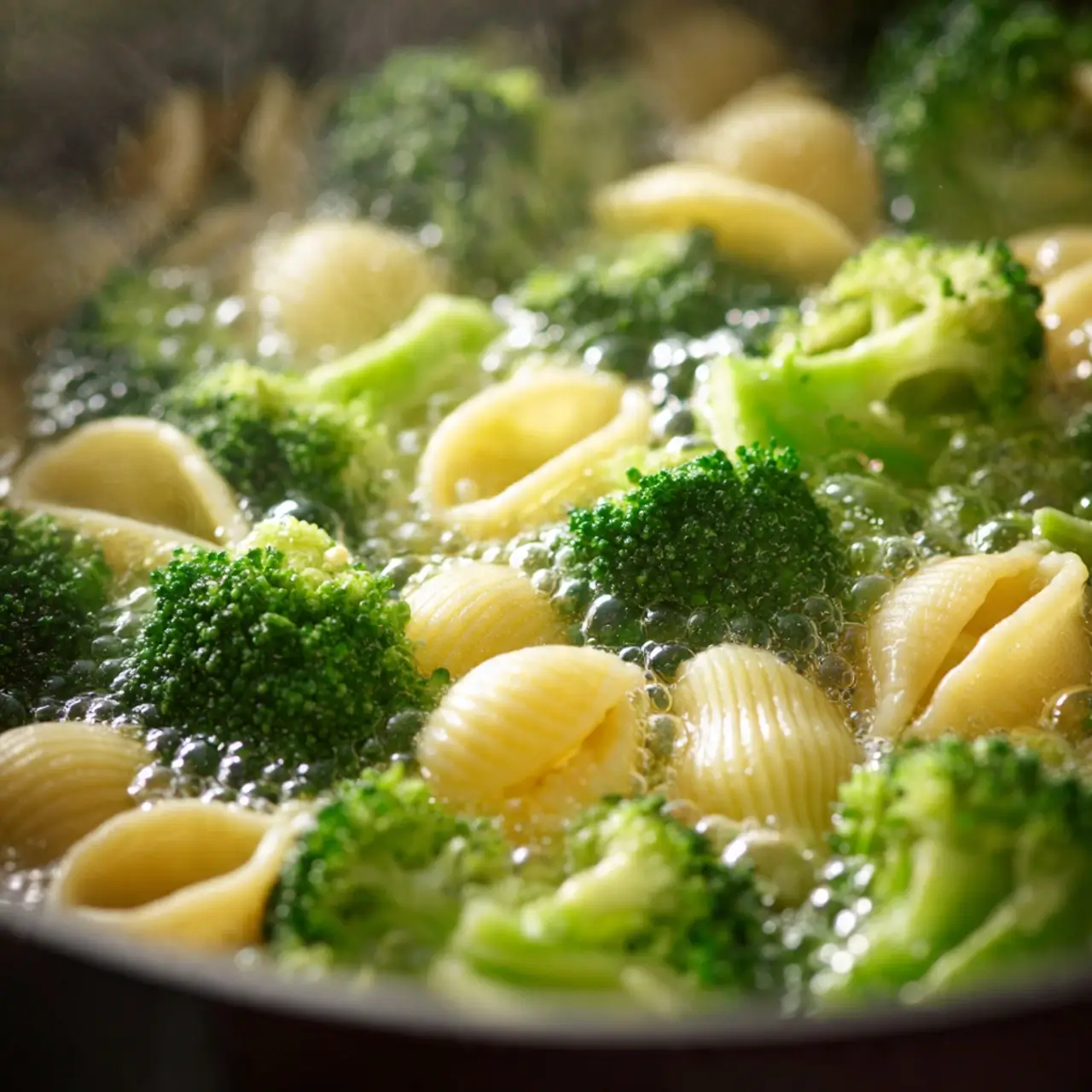 pasta-broccoli-boiling Boiling pasta with broccoli in one pot