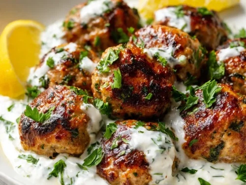 Savory Greek Turkey Meatballs Paired with Creamy Tzatziki Sauce