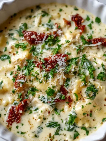 Easy Lasagna Soup with cheese topping