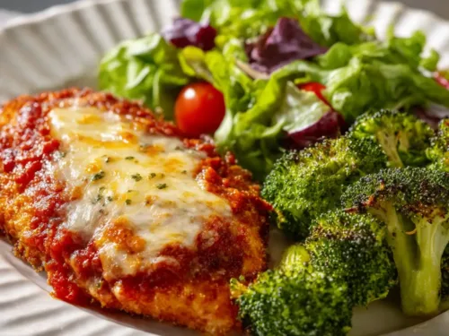 Healthy Chicken Parmesan on a plate