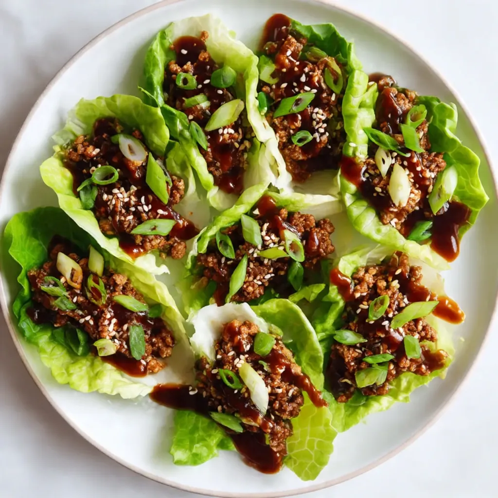 Served Asian ground beef lettuce wraps