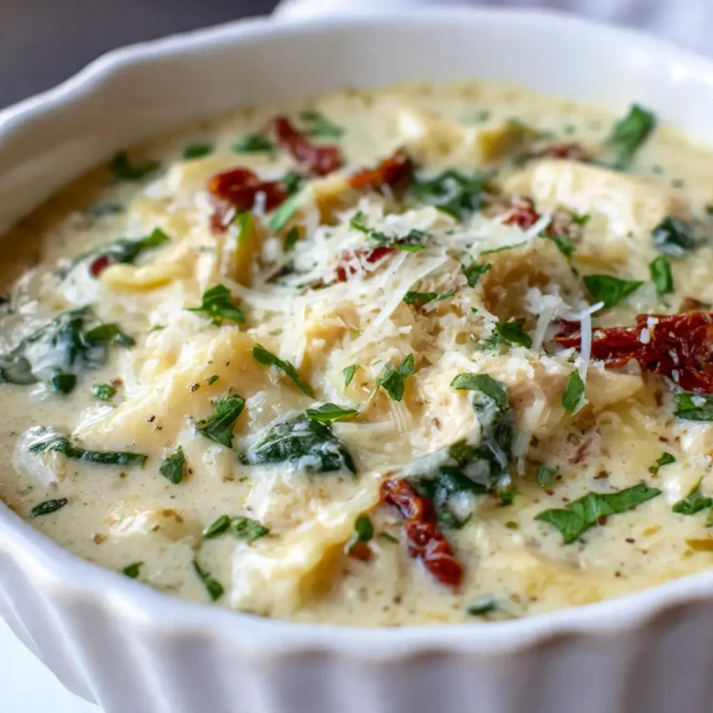 Served bowl of easy lasagna soup with bread