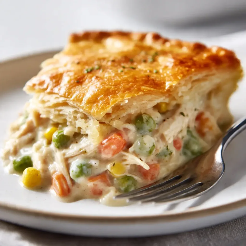Serving of creamy pot pie casserole