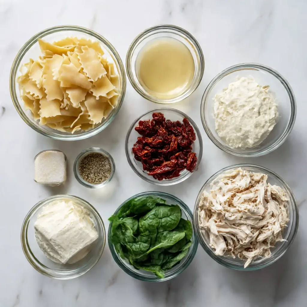 White Lasagna Soup ingredients laid out on table