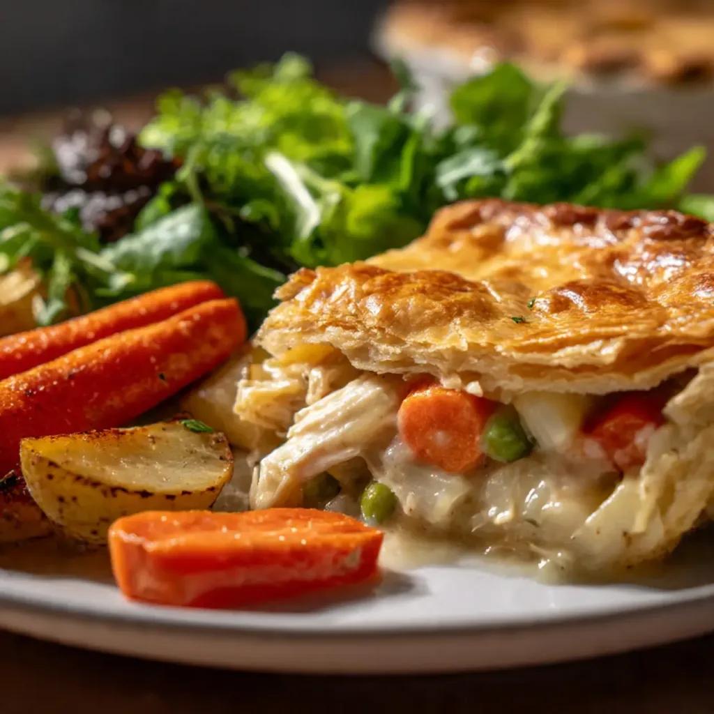 chicken pot pie with pie crust served