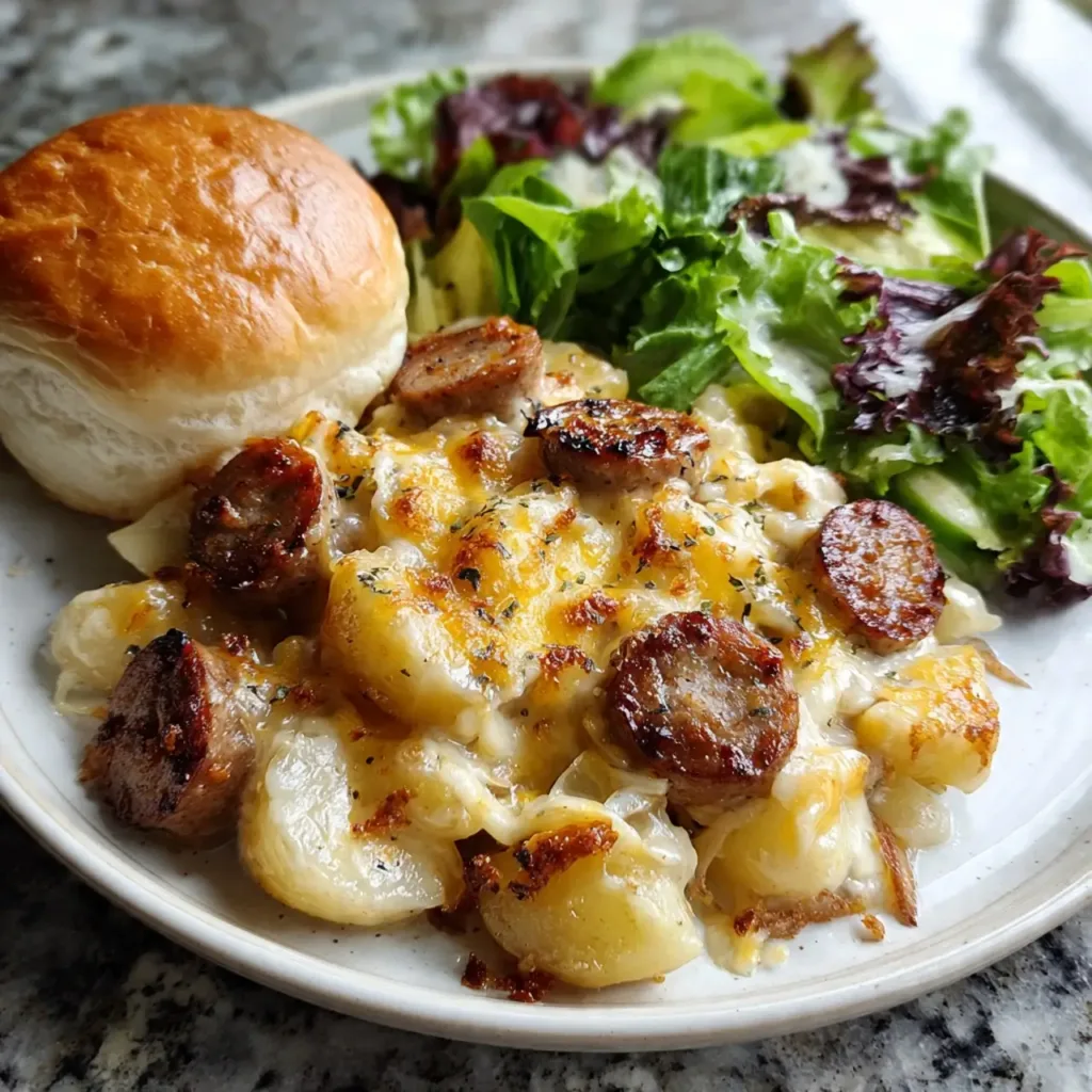 Cheesy Ranch Potatoes and Smoked Sausage Bak Serving