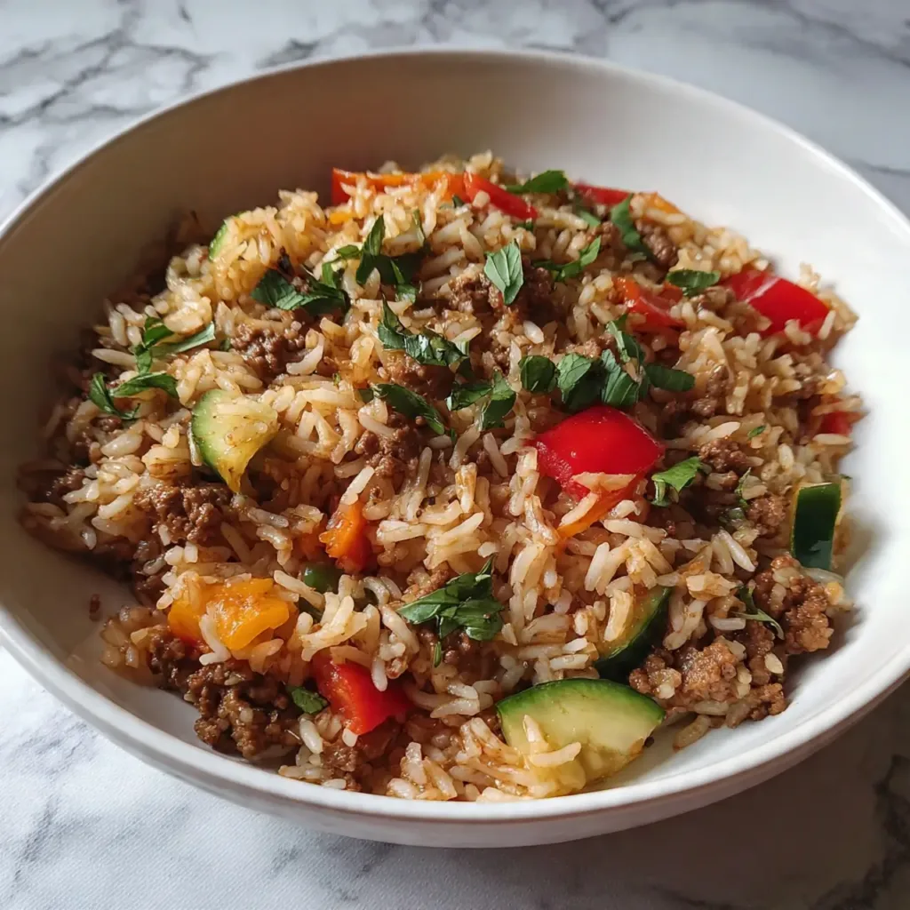 Ground Beef and Veggie Rice One-Pan