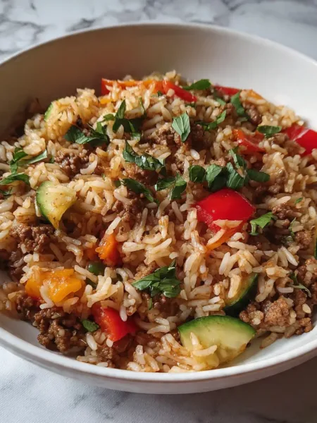 Ground Beef and Veggie Rice One-Pan